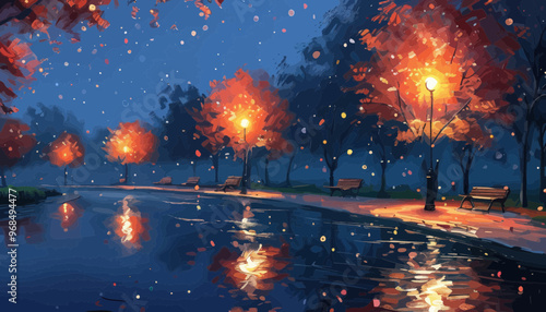 Autumnal Evening Stroll by the Lake