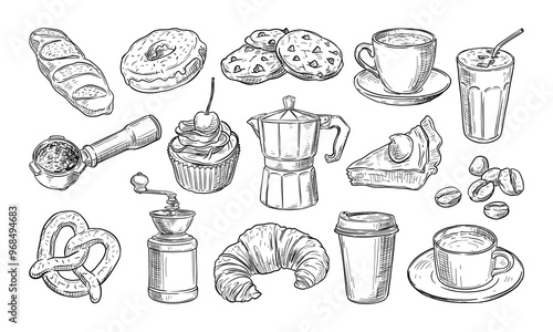 coffee and bakery handdrawn collection