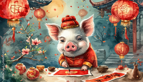 Chinese New Year Celebration: Pig Painting Artist at Work