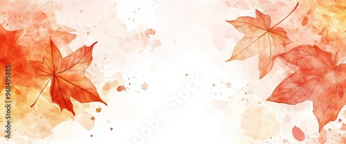 Autumn Serenity Red Leaves Watercolor Background with Warm Fall Tones, Hand-Painted Fall Foliage Vibrant Red Leaves in Watercolor