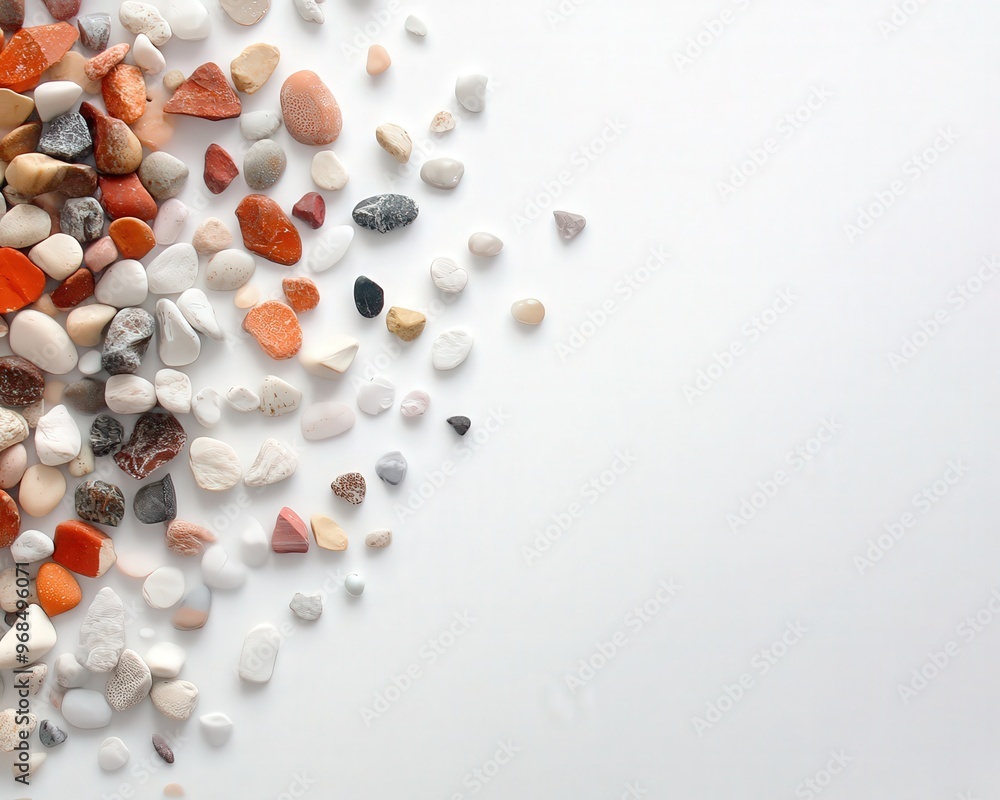 A collection of colorful stones arranged beautifully, showcasing various shapes and textures on a light background. A collection of colorful stones arranged beautifully, showcasing various shapes and textures on a light background.