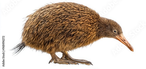 A detailed image of a kiwi bird showcasing its unique features and textures, ideal for nature and wildlife enthusiasts. photo