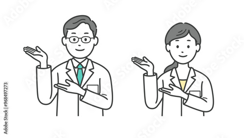 案内をする医師男女の上半身イラスト