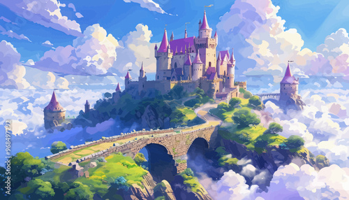 Fantasy Castle with Bridge and Archway