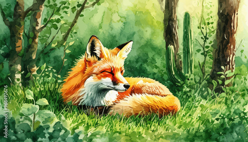 Fox Resting in a Forest
