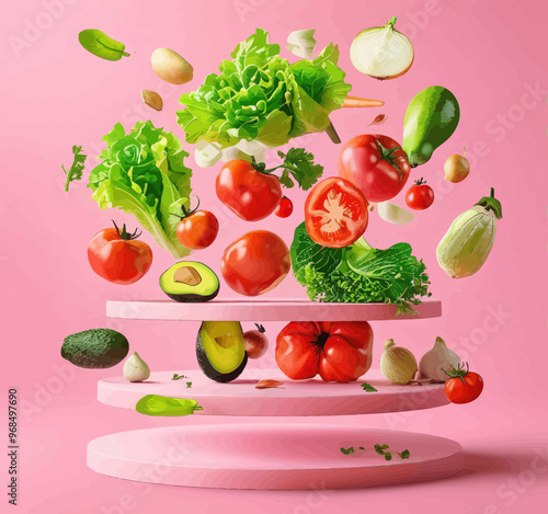 Fresh Produce Tower: A Colorful Display of Fruits and Vegetables