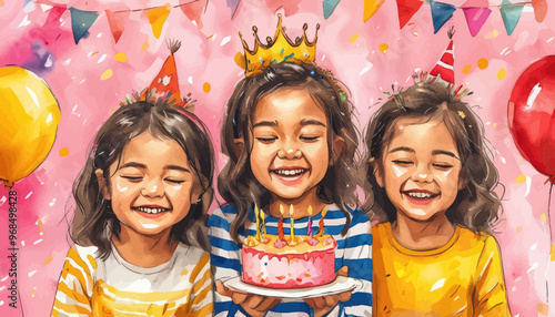 Happy Birthday Party: Three Children Smiling and Holding Candles