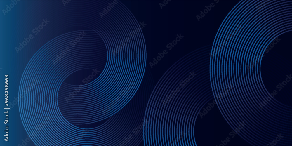Abstract blue glowing geometric lines on dark blue background. Modern shiny blue circle lines pattern. Futuristic technology concept. Suit for cover, poster, Abstract blue glowing geometric lines on dark blue background. Modern shiny blue circle lines pattern. Futuristic technology concept. Suit for cover, poster,