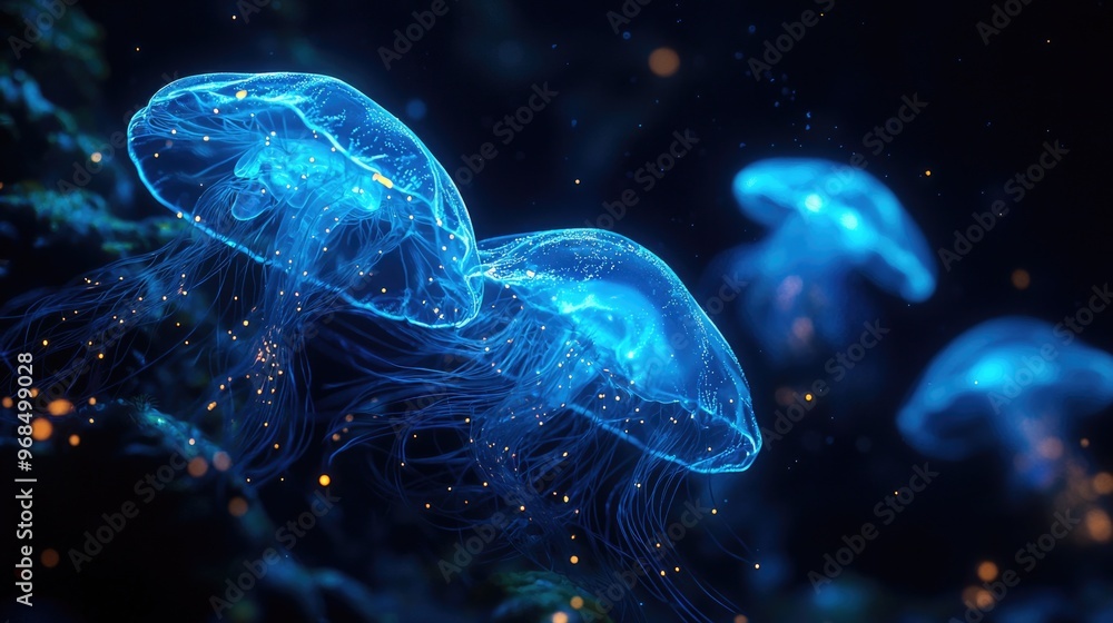 Glowing bioluminescent plankton in night sea Glowing bioluminescent plankton in night sea