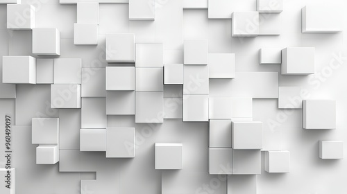 Obraz na płótnie Abstract background of randomly shifted white cube boxes with geometric block patterns, modern minimalist design, ideal for banner wallpapers with copy space, perfect for digital layouts, tech-inspire w salonie