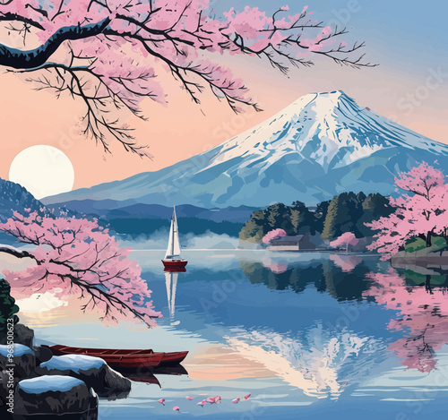 Peaceful Scenery of a Mountain Lake at Sunset