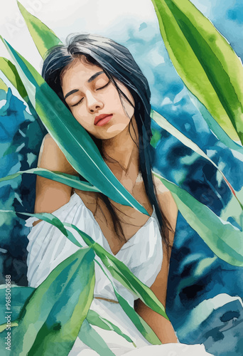 Peaceful Sleep Amidst Tropical Leaves