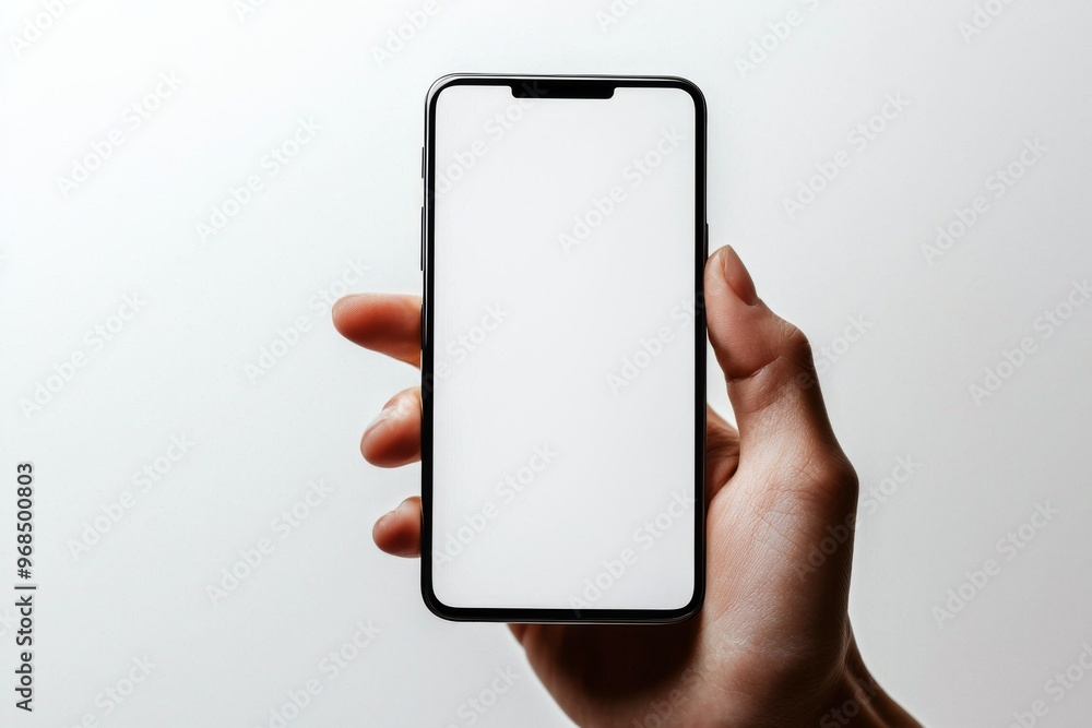 Hand Holding Smartphone Mockup Isolated created with Generative AI Hand Holding Smartphone Mockup Isolated created with Generative AI
