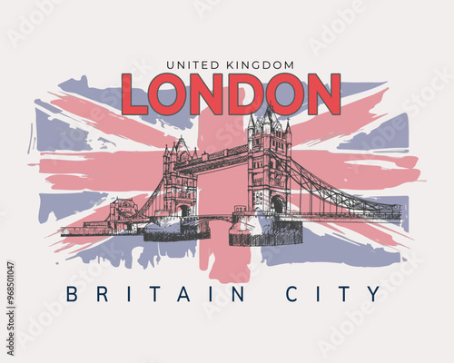 London skyline, Buildings and bridge in London City. For t-shirt or other uses pattern. United Kingdom London.