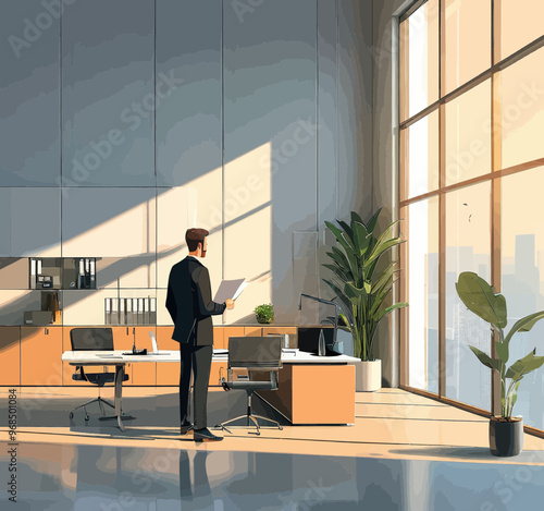 Professional Office Environment with Modern Furniture and Natural Lighting