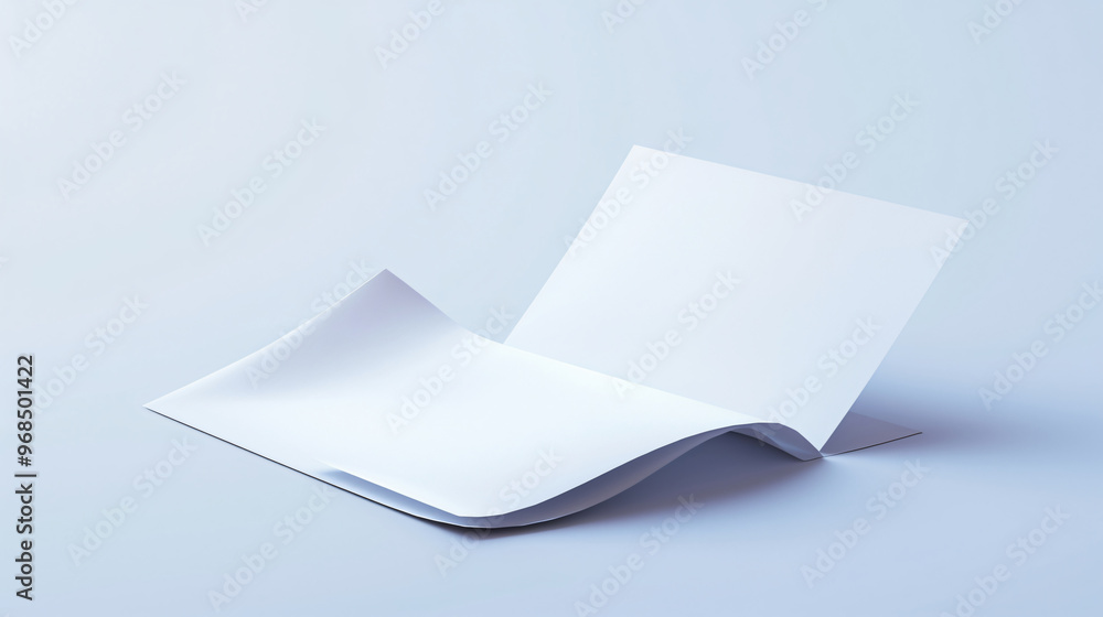 A minimalist scene featuring a slightly curled sheet of paper on a light blue surface, emphasizing simplicity and cleanliness, perfect for mockups or design templates. A minimalist scene featuring a slightly curled sheet of paper on a light blue surface, emphasizing simplicity and cleanliness, perfect for mockups or design templates.