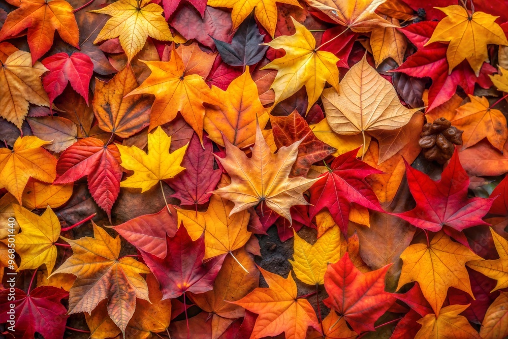 Close-up of vibrant red orange and yellow autumn leaves Close-up of vibrant red orange and yellow autumn leaves