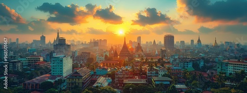 Yangon Skyline: A bustling city with a mix of old and new architecture.