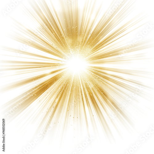 Radiant Sunburst Light Overlay with Golden Rays on white and transparent background.