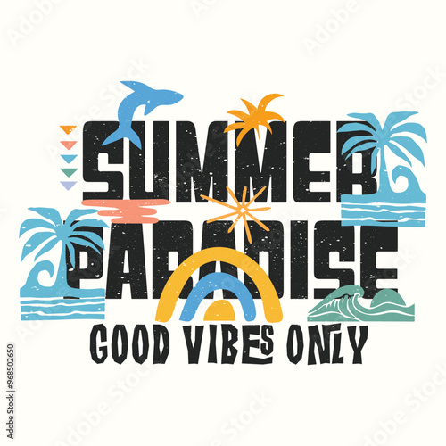 Paradise Holiday Adventure Palm tree Beach typography slogan nature sea graphic design for t shirt printing, tee graphic design, vector illustration.