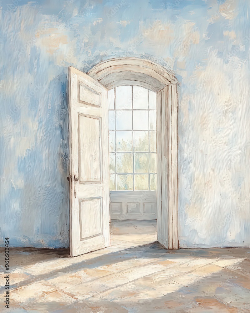 A serene, sunlit room with an open door inviting natural light and warmth, creating a welcoming atmosphere. A serene, sunlit room with an open door inviting natural light and warmth, creating a welcoming atmosphere.