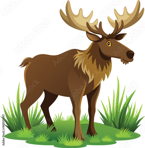 Wild a moose standing on the green grass cartoon character animals sticker vector illustrations on white background Stock Photos Images generated Ai