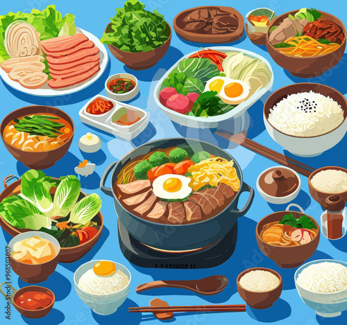 Vibrant Asian Cuisine Variety: A Colorful Display of Traditional Dishes