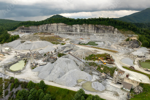 Photography Limestone quarry at industrial open-pit mining site In North Carolina Appalachia