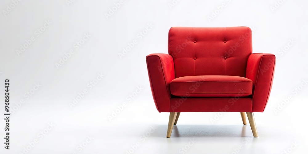 Fototapeta premium accent chair, comfort, A detailed description A vibrant and comfortable red armchair stands on a white isolated background offering a stylish and modern touch to any space