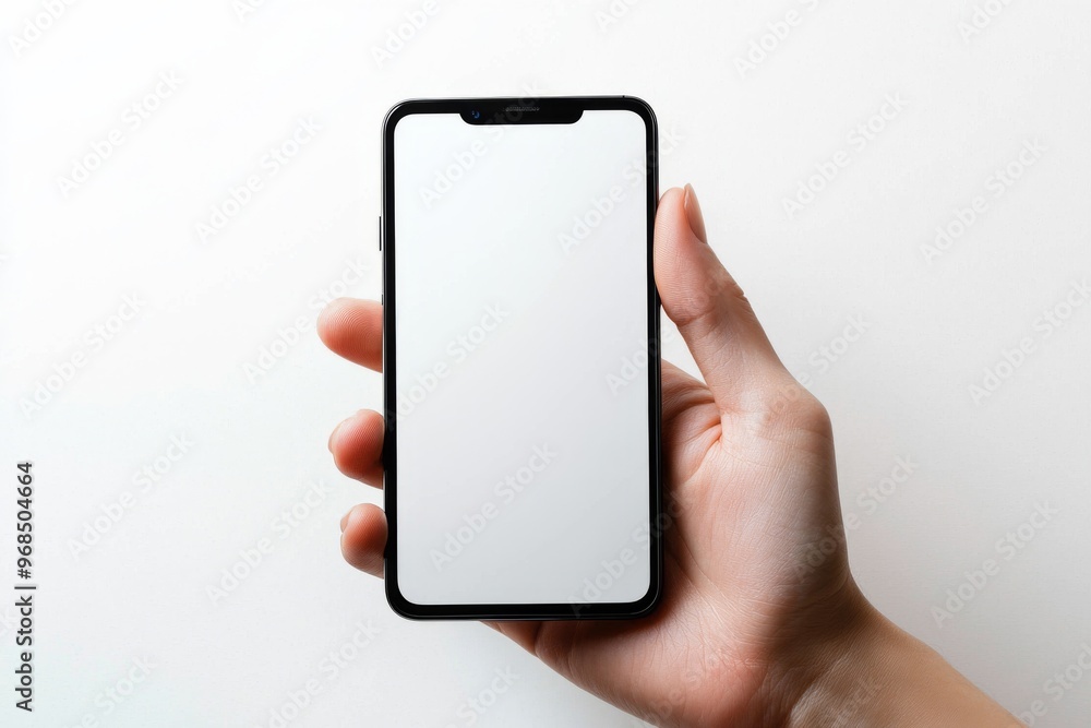 Hand Holding Smartphone Mockup Isolated created with Generative AI Hand Holding Smartphone Mockup Isolated created with Generative AI