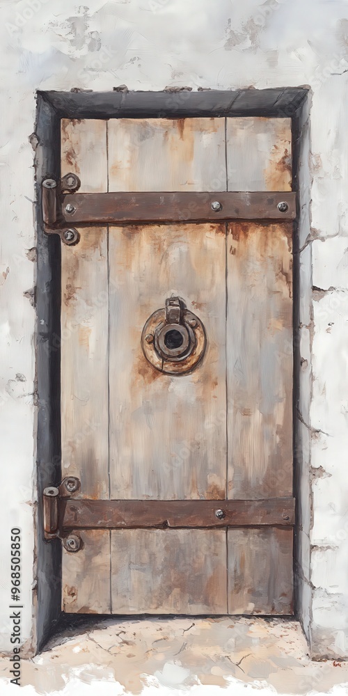 An antique wooden door featuring a rustic design, sturdy metal hardware, and worn texture, perfect for vintage themes. An antique wooden door featuring a rustic design, sturdy metal hardware, and worn texture, perfect for vintage themes.