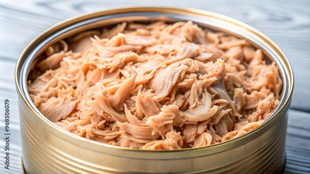 seafood, texture, canned tuna, meal, convenience, fish, ingredient, can, food, canned goods, closeup, Closeup of a can of shredded tuna showcasing its delicate and flaky texture seafood, texture, canned tuna, meal, convenience, fish, ingredient, can, food, canned goods, closeup, Closeup of a can of shredded tuna showcasing its delicate and flaky texture