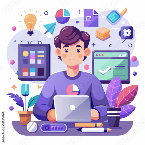 Creative Graphic Designer with Icon Design Tools Flat Vector Art