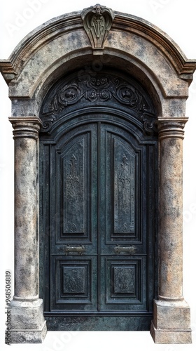Elegant vintage door with detailed carvings and classic archway  perfect for architectural or historical themes.