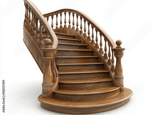 Elegant wooden staircase with intricate railings, perfect for enhancing interior design and architectural aesthetics.
