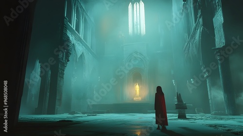 Mysterious Figure in a Gothic Cathedral