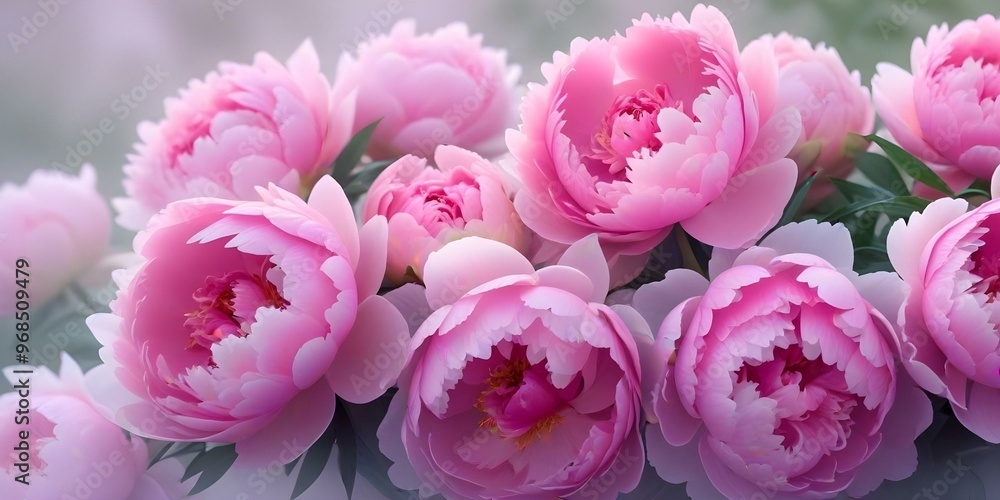 Obraz premium Soft pink peonies with blurred background, delicate and romantic