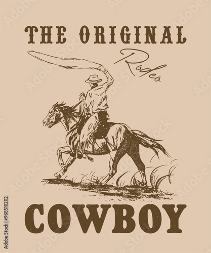 Vintage illustration of cowboy vector t shirt design vector graphic typographic poster or tshirts street wear and Urban style, cowboy t shirt