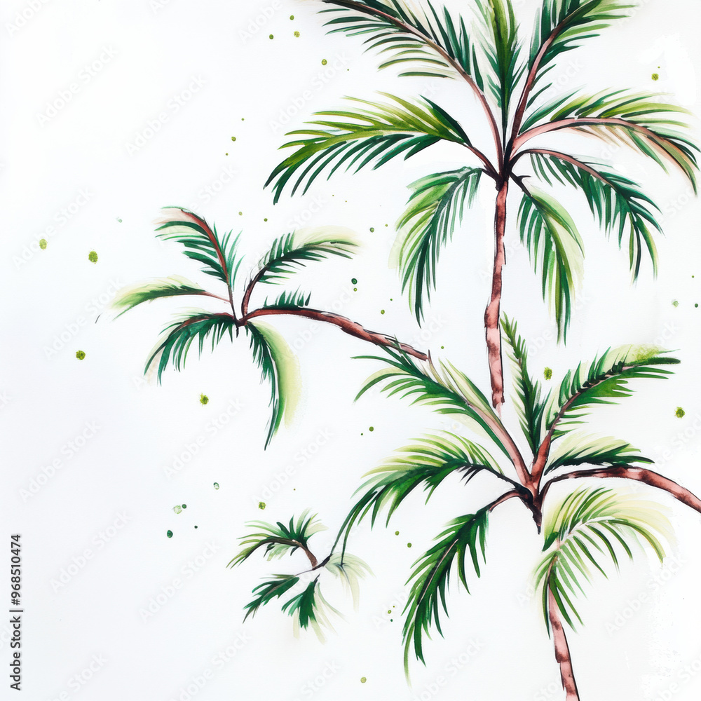 Obraz premium Tropical palm trees with lush green leaves create vibrant and refreshing atmosphere, perfect for evoking sense of relaxation and natures beauty