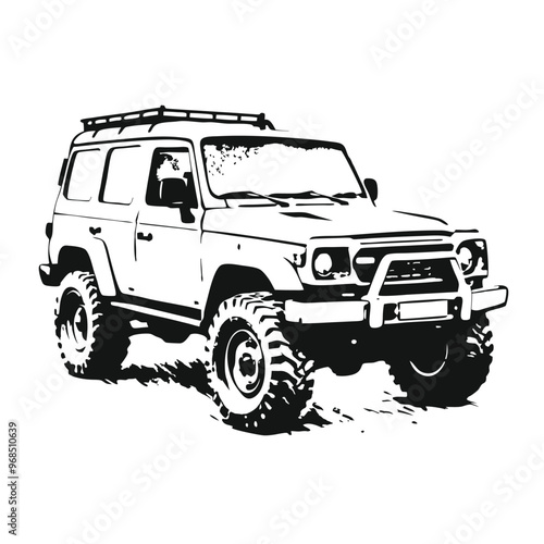 off road adventure car stencil vector hand drawn illustration