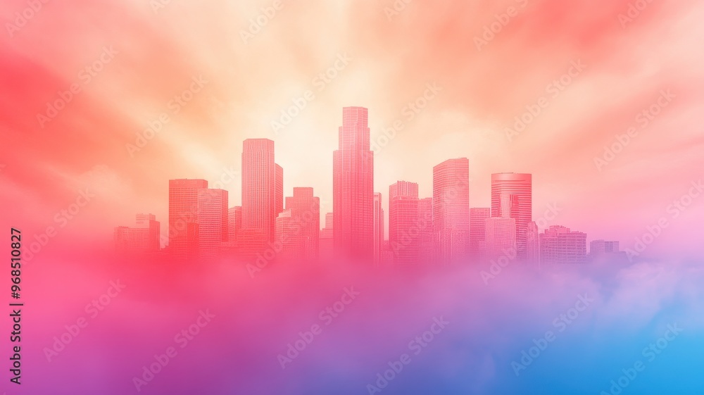A breathtaking view of a city skyline emerging through vibrant clouds during a colorful sunrise, evoking inspiration and serenity. A breathtaking view of a city skyline emerging through vibrant clouds during a colorful sunrise, evoking inspiration and serenity.