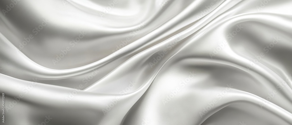 Obraz premium White and Gray Satin Silk Fabric Texture Background with Soft Silver Tones and Natural Blur Effect – Luxurious, Smooth Material for Elegant Design, Fashion.