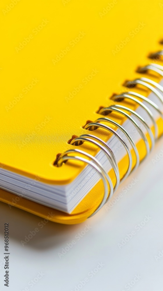 Yellow spiral notebook with metal binding, close Yellow spiral notebook with metal binding, close