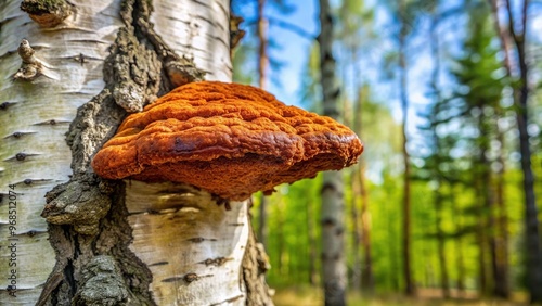 healthy, texture,medicinal, Chaga mushroom, traditional, growth, mushroom, remedies, wilderness, fungus, A close up view of a medicinal Chaga mushroom growing on the trunk of a birch tree photo