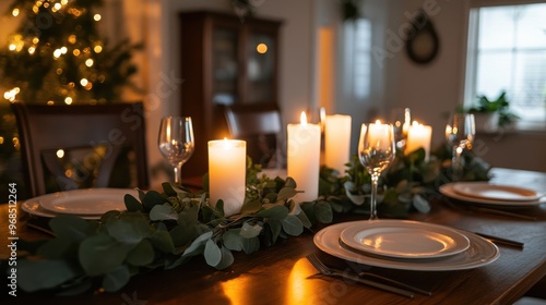 Cozy Christmas Table Setting with Candles and Greenery