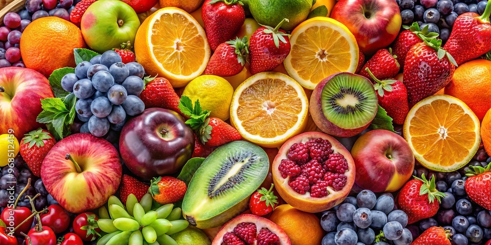 Assorted selection of vibrant and ripe fruits, rich in vitamins and nutrients Assorted selection of vibrant and ripe fruits, rich in vitamins and nutrients