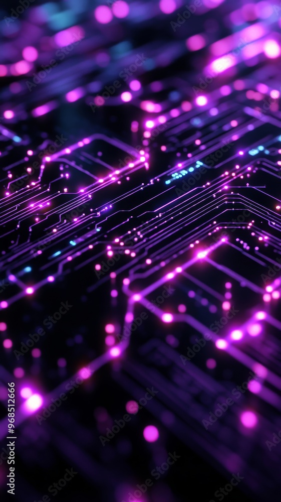 Abstract neon purple circuit board close-up, digital technology and innovation concept Abstract neon purple circuit board close-up, digital technology and innovation concept