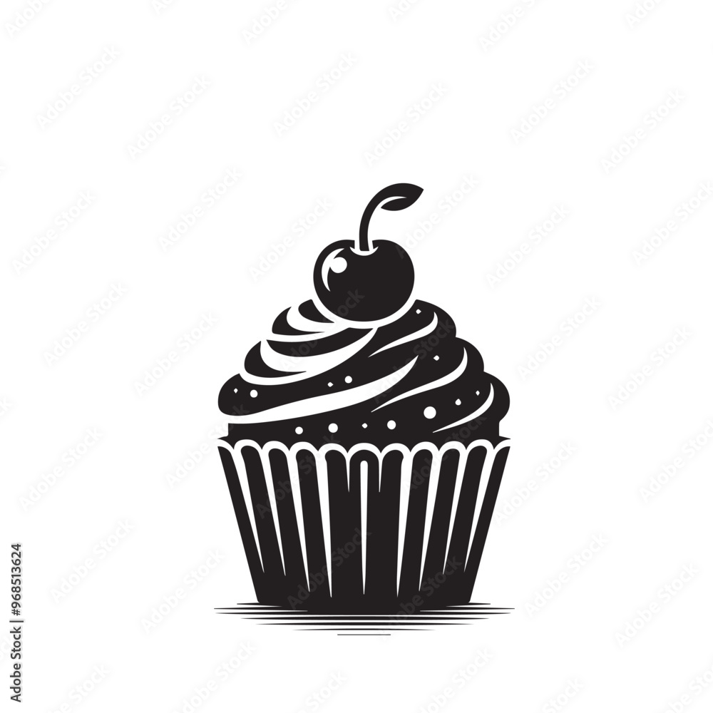Cupcake silhouette. Delicious cupcake vector illustration black and white. Cupcake logo. Cupcake silhouette. Delicious cupcake vector illustration black and white. Cupcake logo.