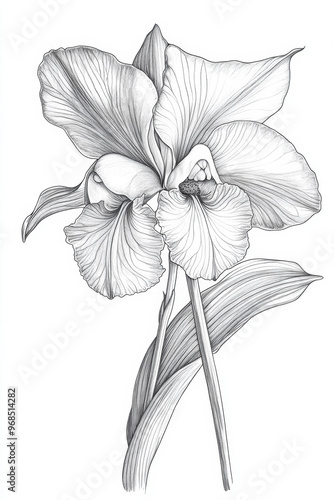 Wallpaper Mural A detailed grayscale illustration of an orchid flower, showcasing its intricate petals and natural beauty. artwork captures elegance and delicate features of orchid, evoking sense of tranquility and a Torontodigital.ca