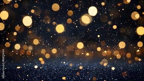 Abstract Gold Glitter Bokeh Lights on Dark Background